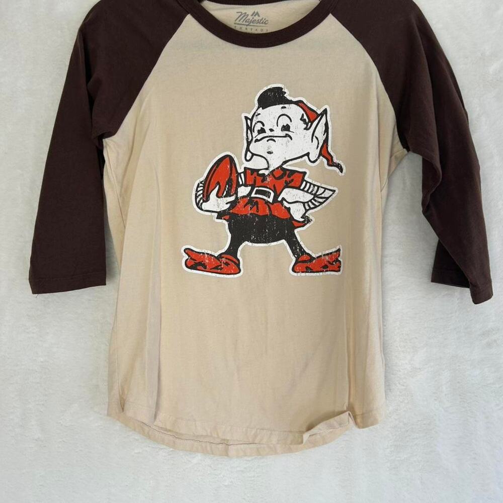 Majestic Threads Cleveland Browns Baker‎ Mayfield Brownie Elf Raglan Tee Small